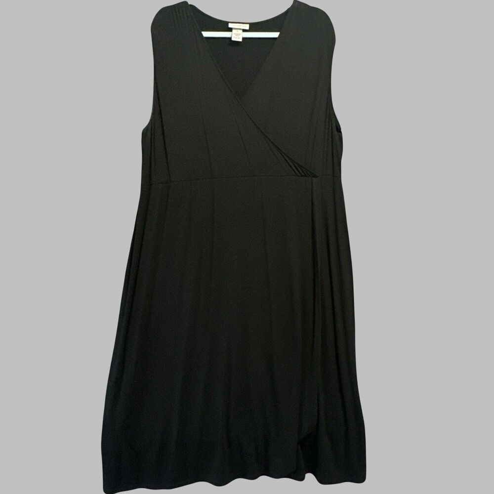 Catherines Faux Wrap Sleeveless‎ Midi Dress Plus Size 1X Black Stretch Jersey